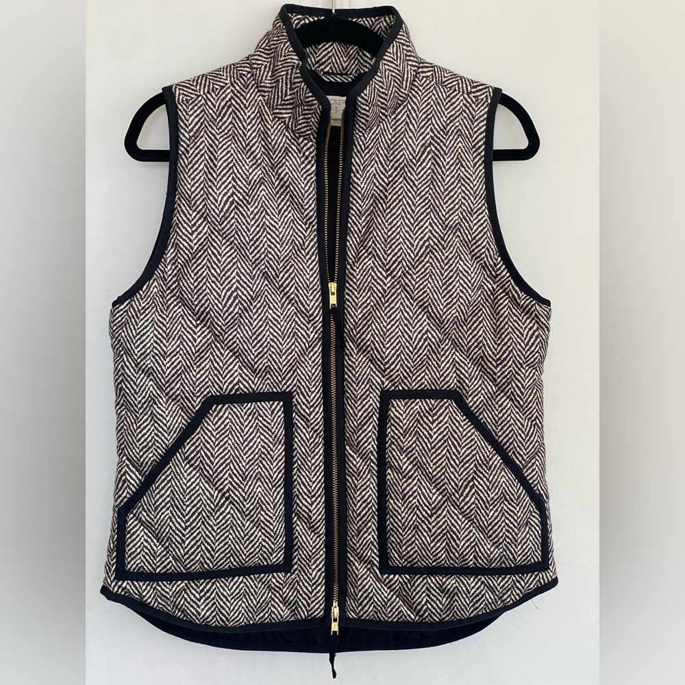 Herringbone Quilted Vest with Black Trim